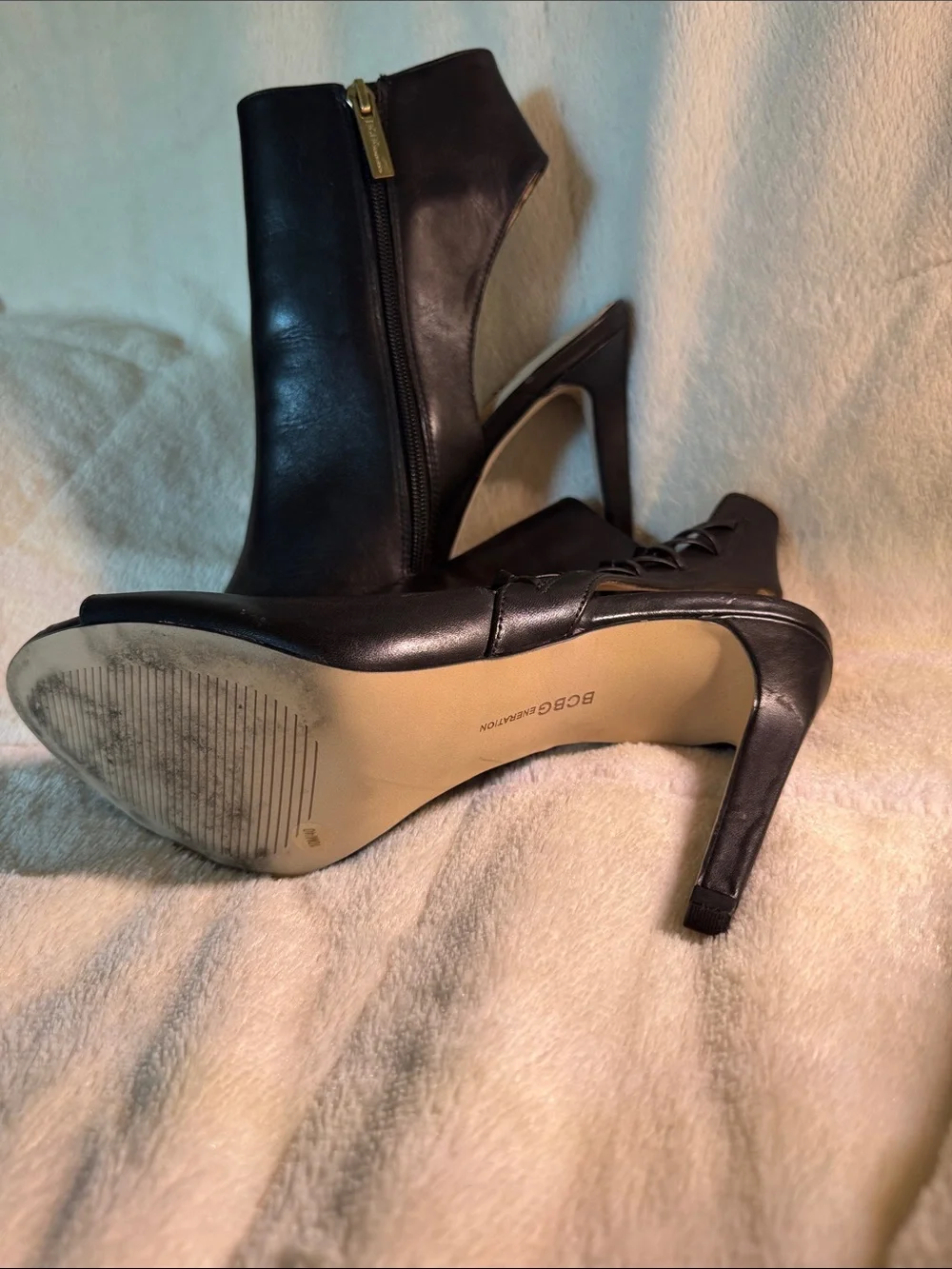 BCBGeneration Black Peep-Toe Lace-Up Stiletto Booties